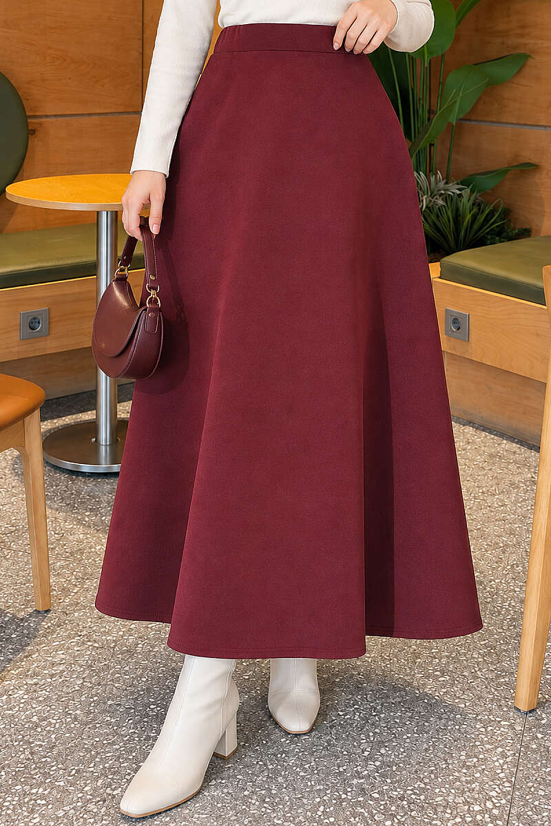 Flared Scuba Skirt with Elastic Waist - Plum