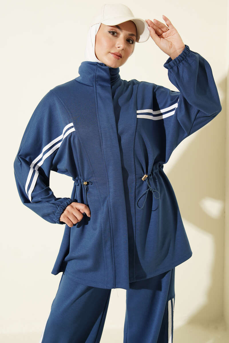 Two-Piece Set with Stripe Trim and Elastic Waist - Indigo