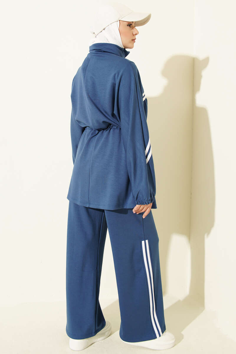 Two-Piece Set with Stripe Trim and Elastic Waist - Indigo