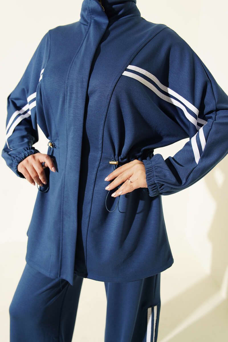 Two-Piece Set with Stripe Trim and Elastic Waist - Indigo