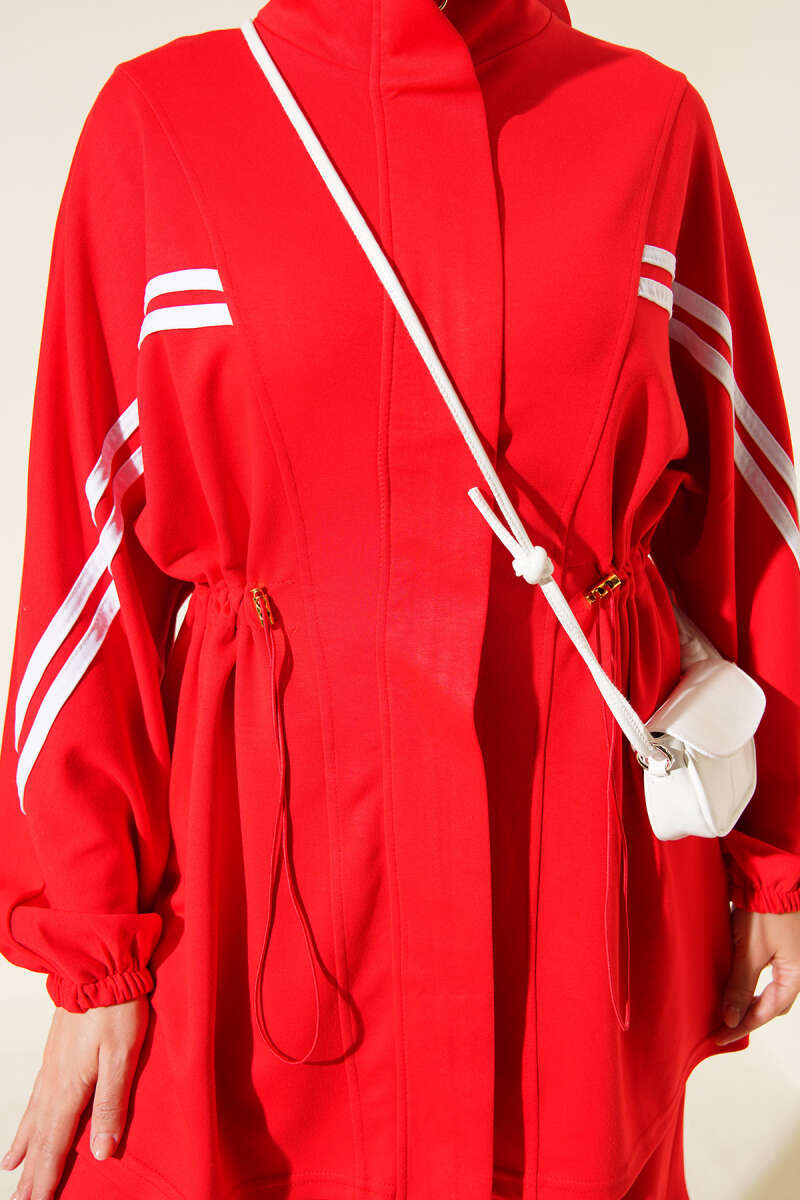 Two-Piece Set with Stripe Trim and Elastic Waist - Red