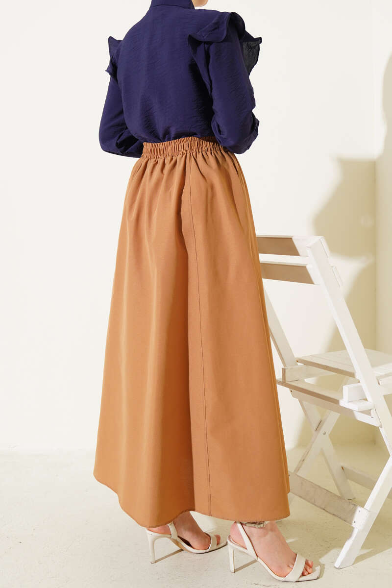 Polycotton Skirt with Elastic Waist - Camel