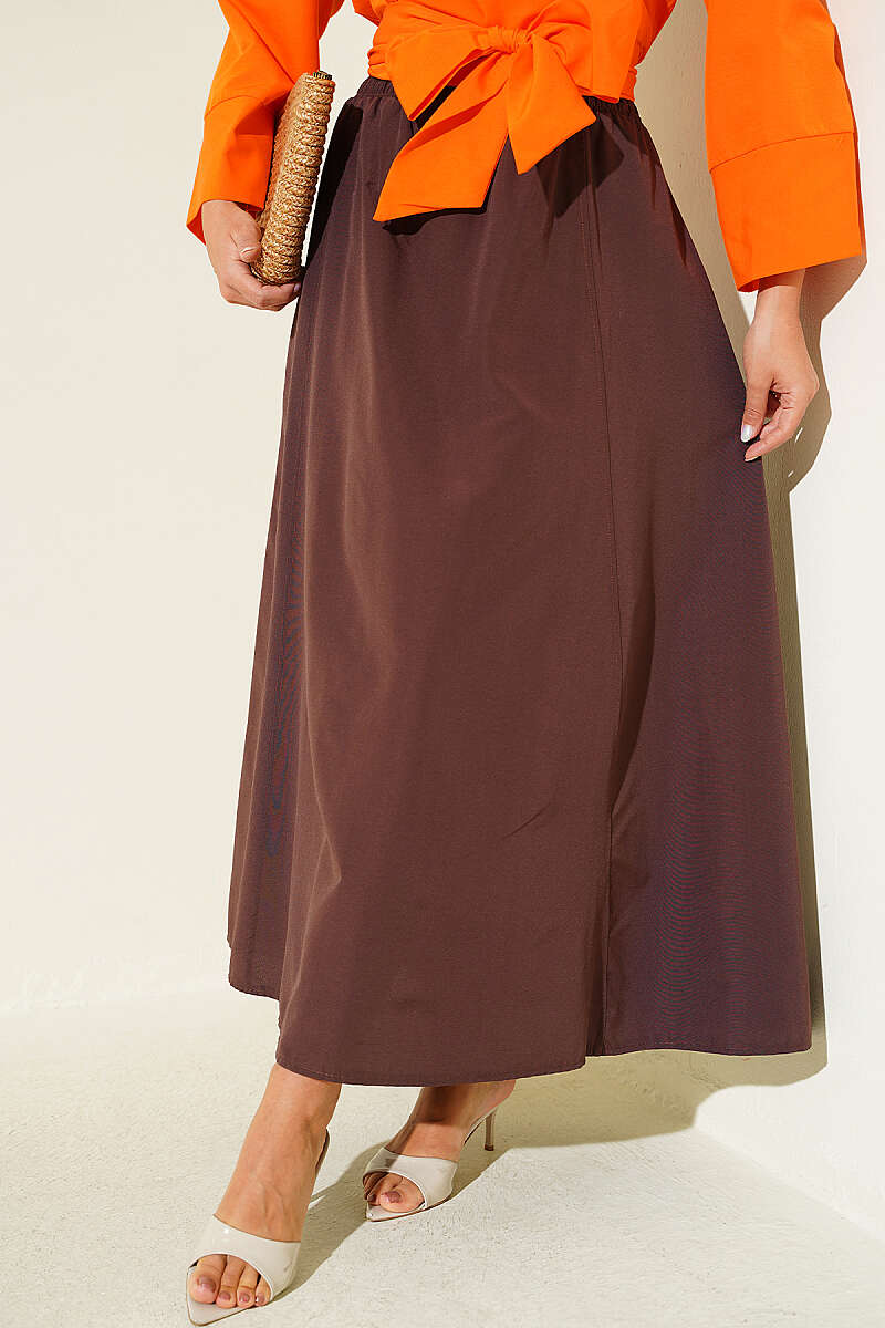 Polycotton Skirt with Elastic Waist - Chestnut