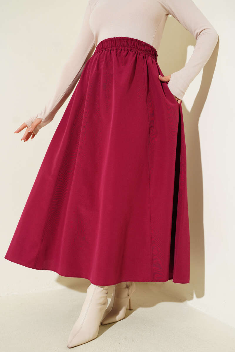Polycotton Skirt with Elastic Waist - Cherry