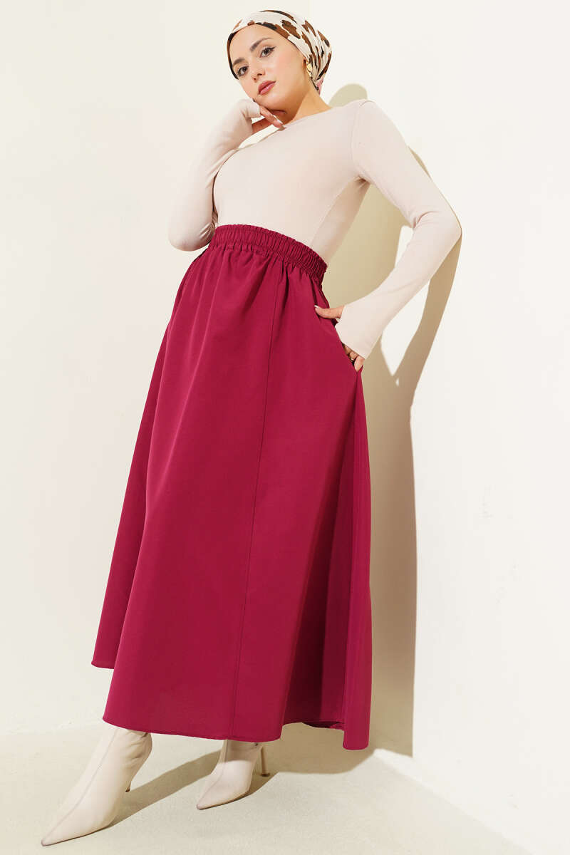 Polycotton Skirt with Elastic Waist - Cherry
