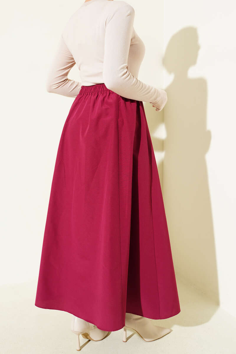 Polycotton Skirt with Elastic Waist - Cherry
