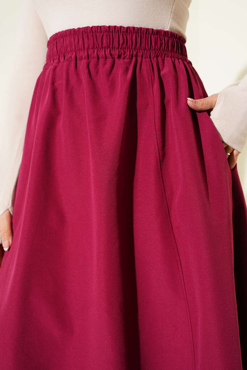 Polycotton Skirt with Elastic Waist - Cherry