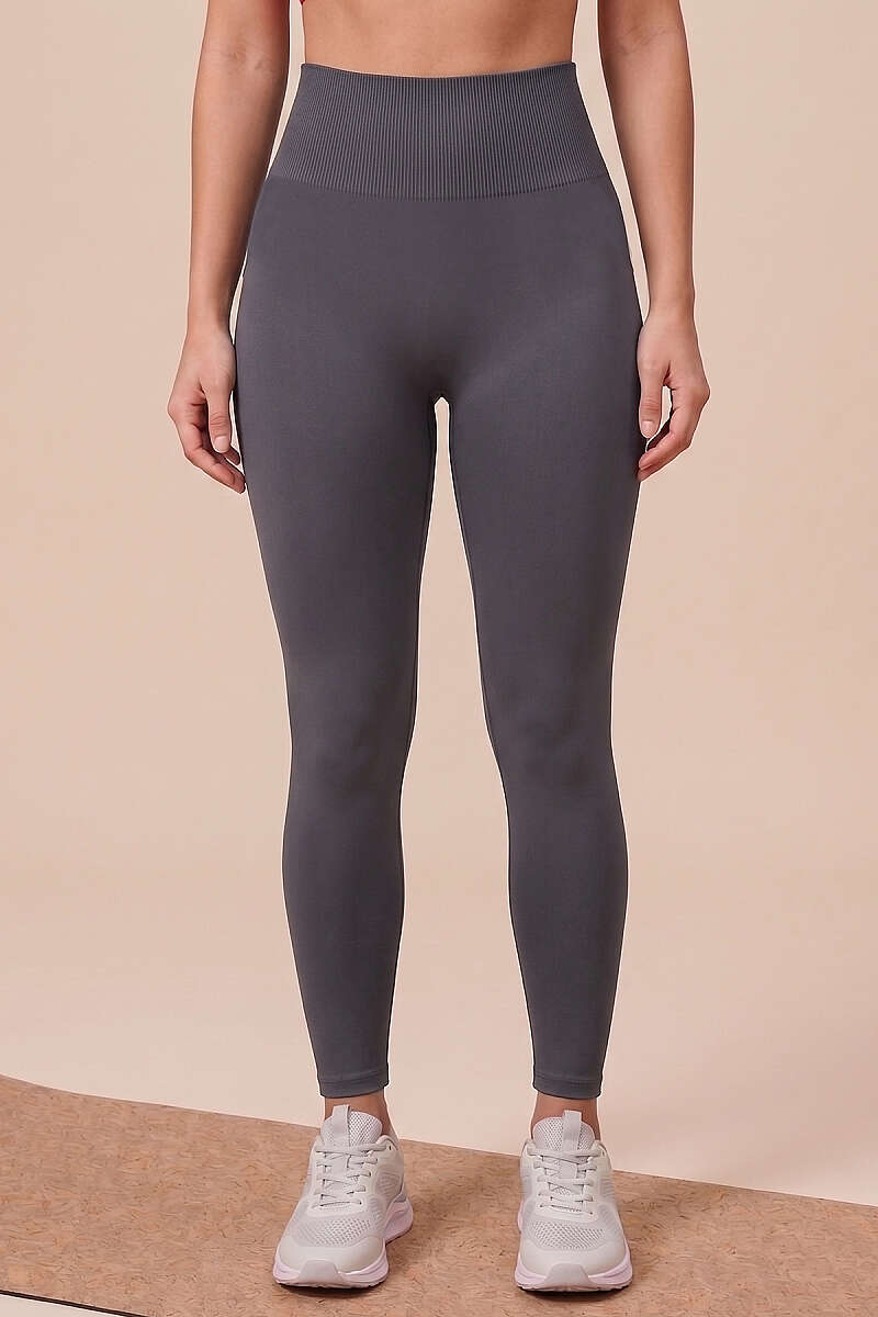 Long Sports Leggings with Elastic Waist - Smoke Grey