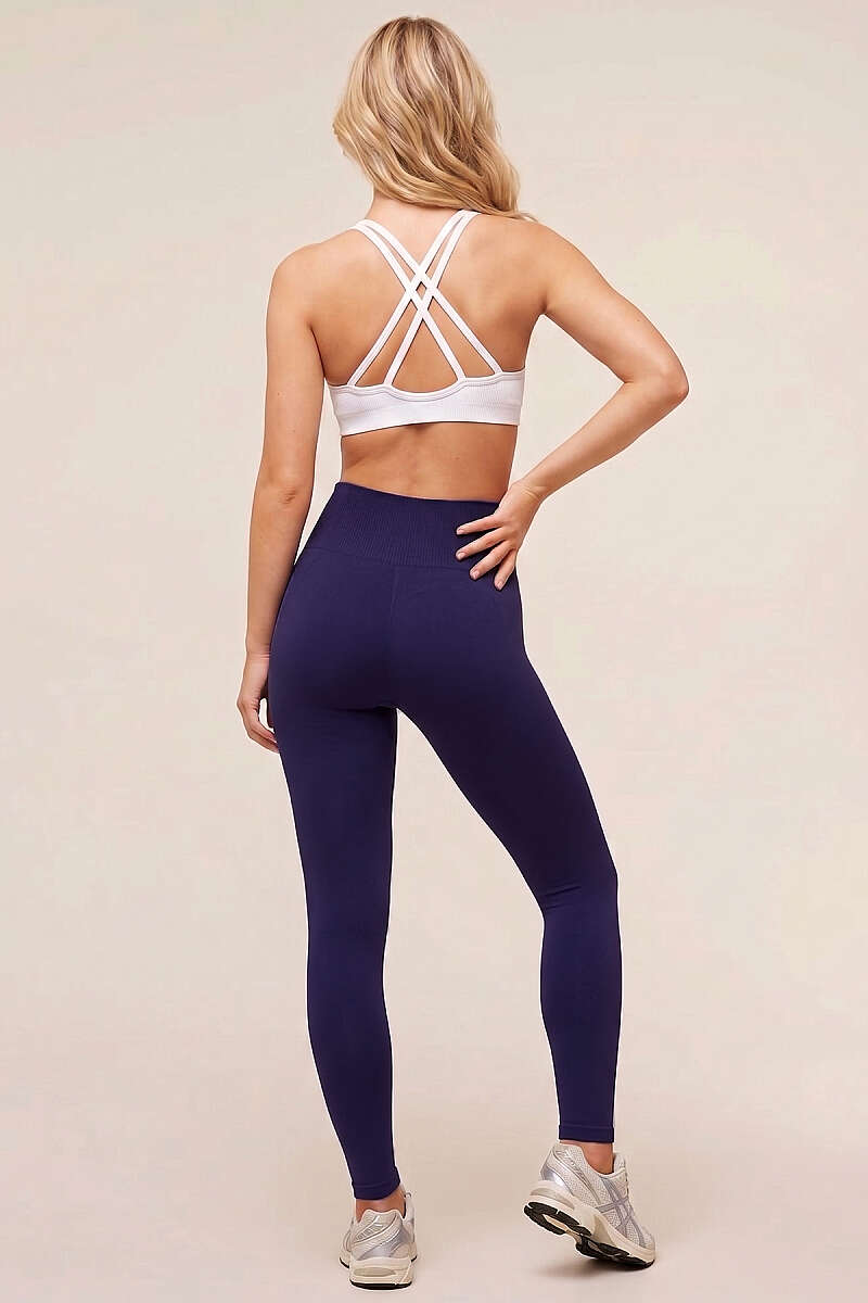 Long Sports Leggings with Elastic Waist - Navy
