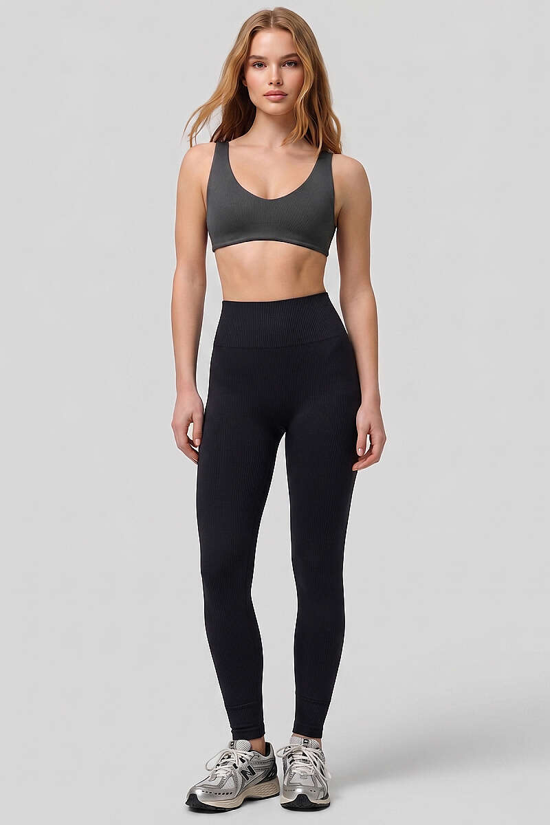 Long Sports Leggings with Elastic Waist - Black