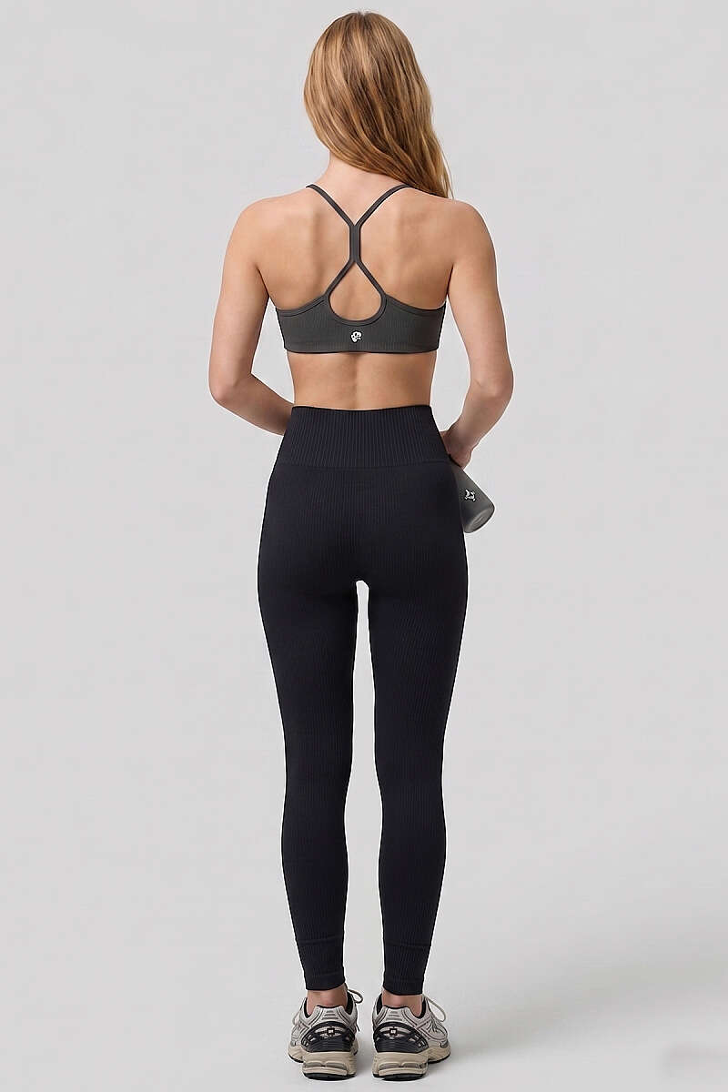 Long Sports Leggings with Elastic Waist - Black