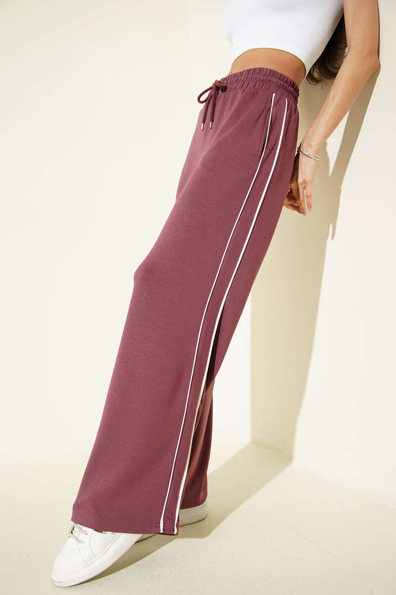 Elastic-Waist Loycha Pants with Side Piping - Dusty Rose