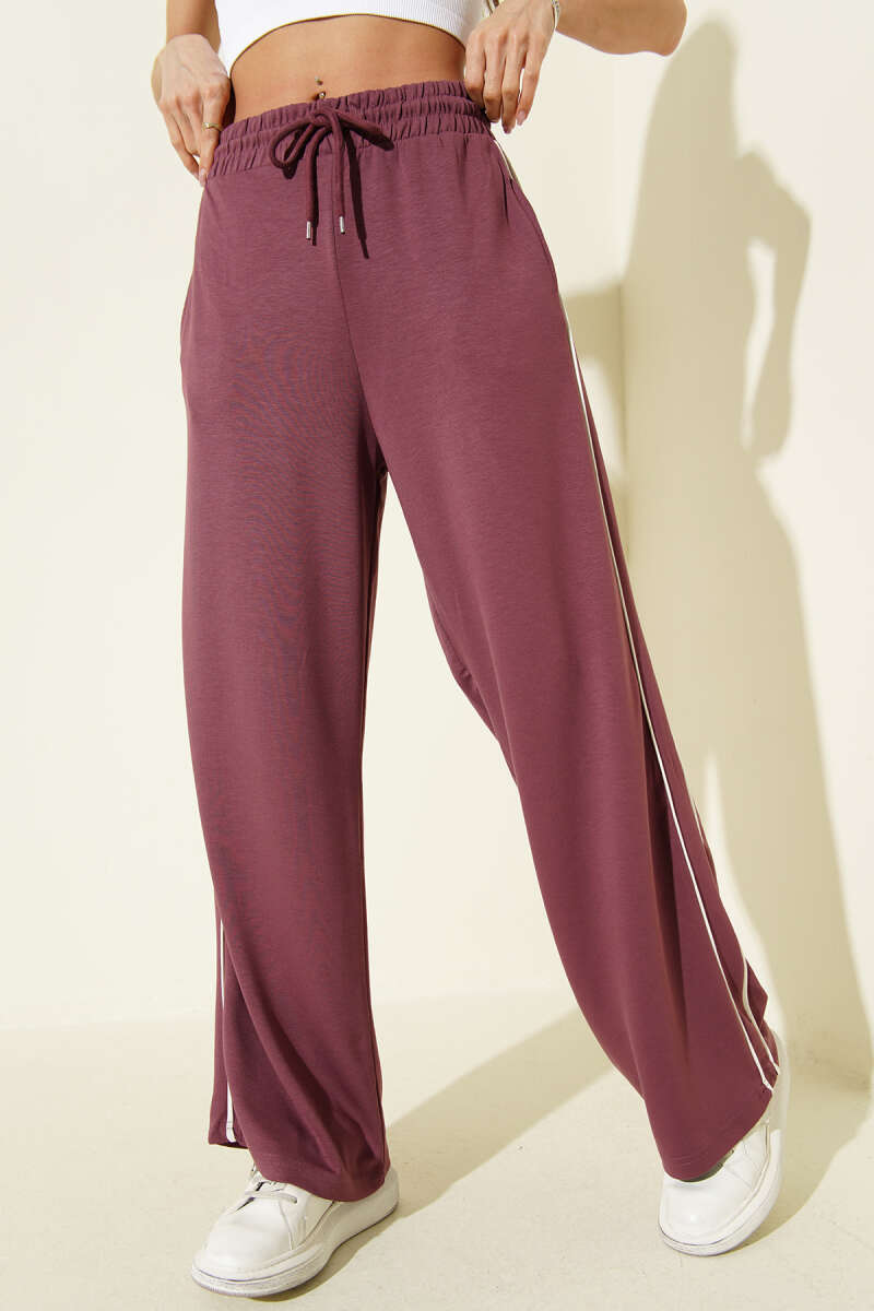 Elastic-Waist Loycha Pants with Side Piping - Dusty Rose