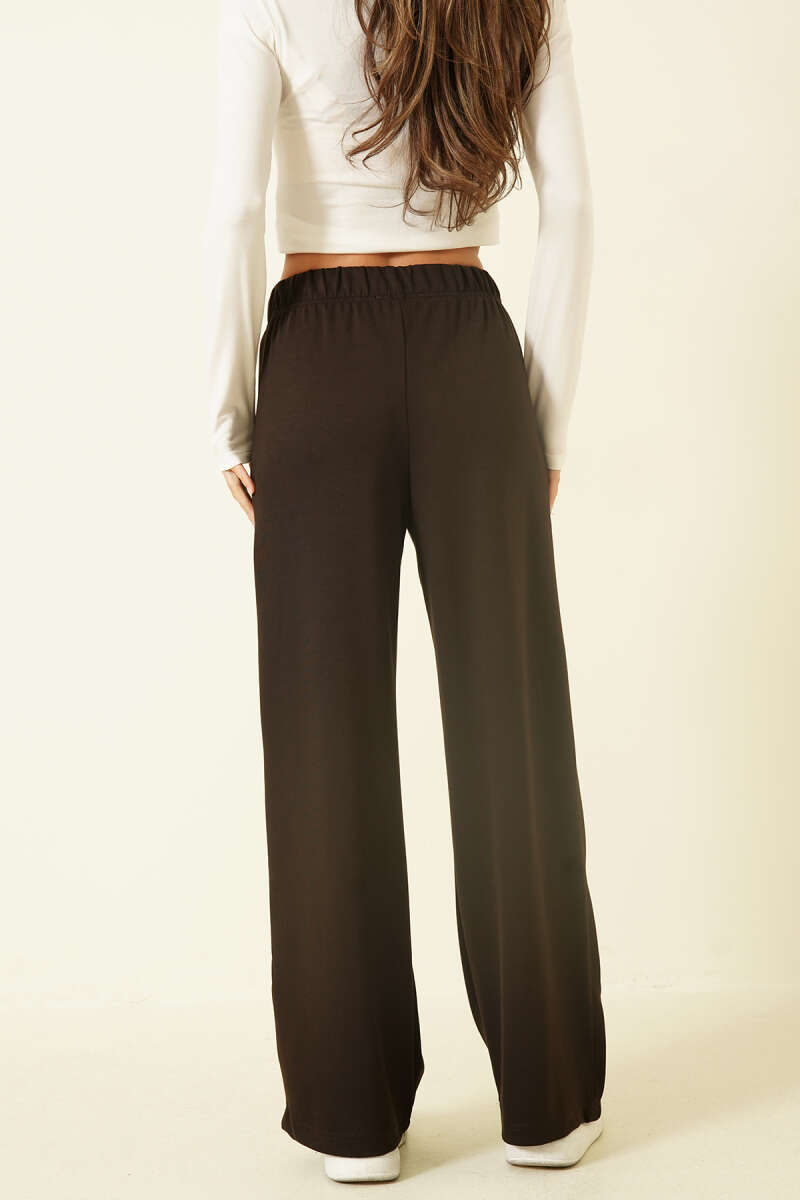 Loycha Pants with Side Detail and Elastic Waist - Dark Brown