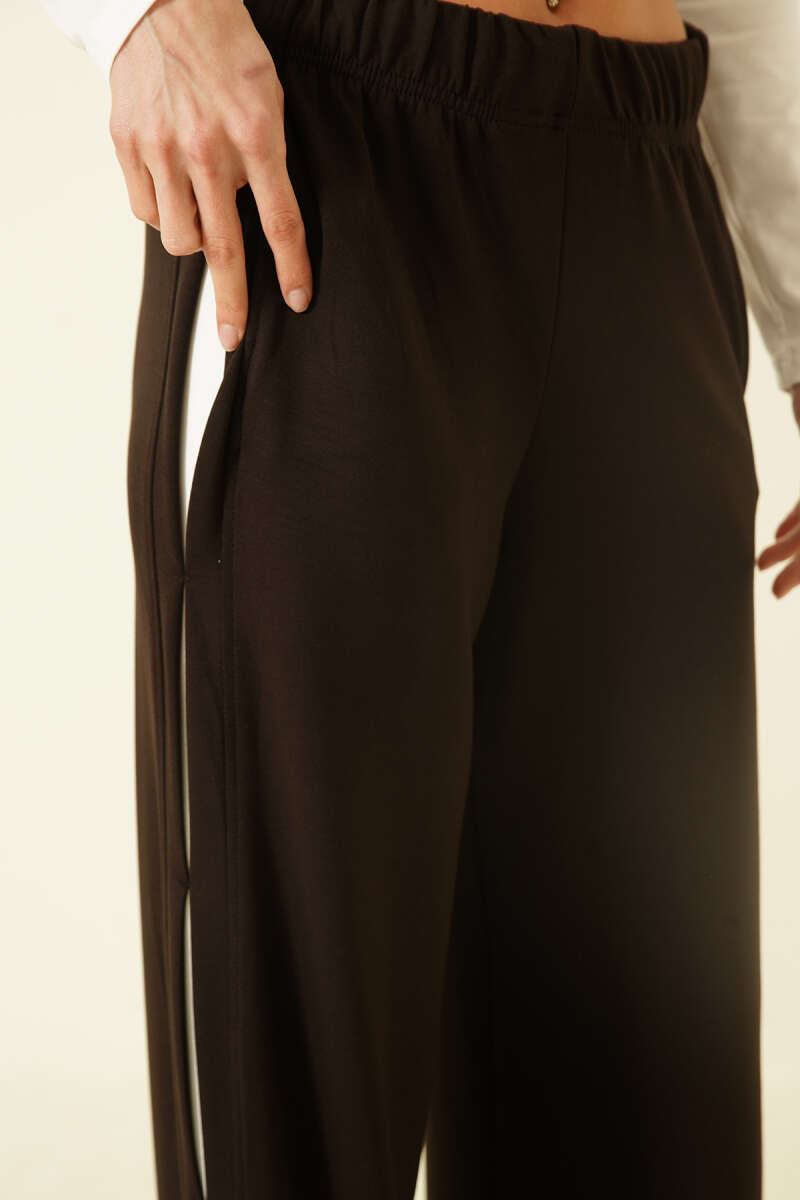 Loycha Pants with Side Detail and Elastic Waist - Dark Brown