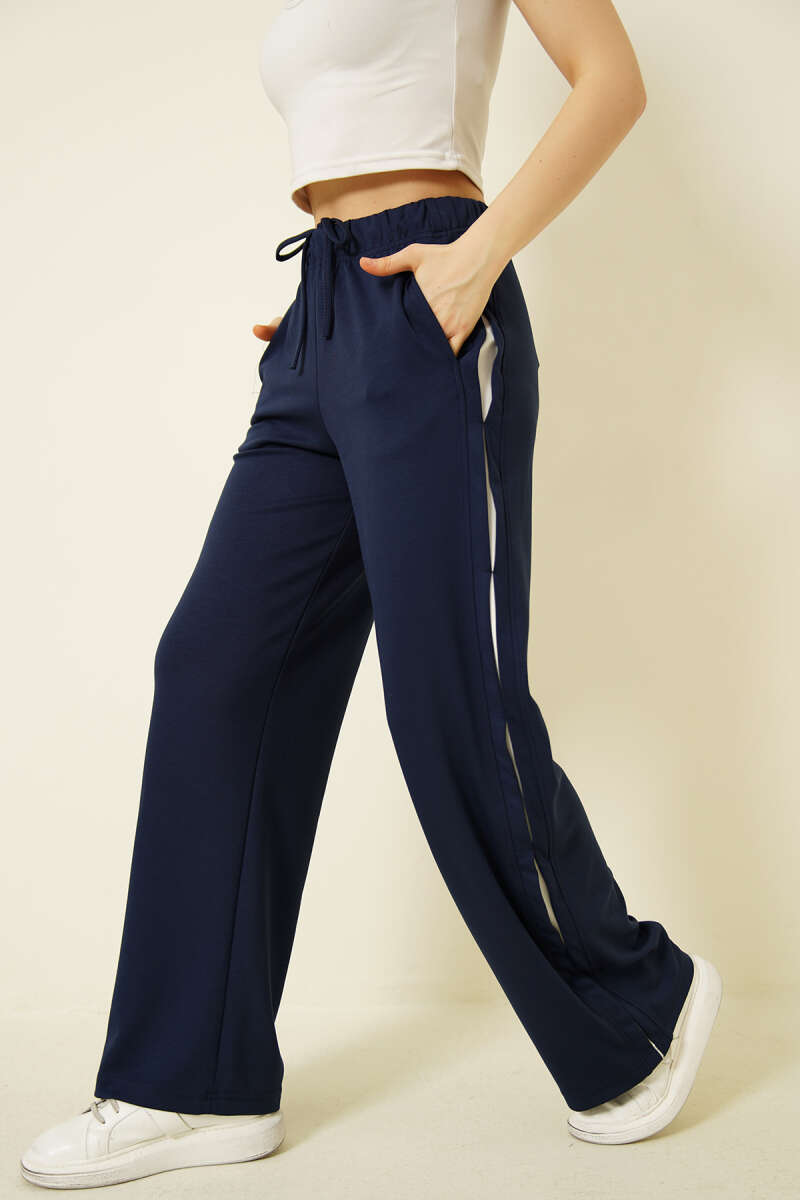 Loycha Pants with Side Detail and Elastic Waist - Navy