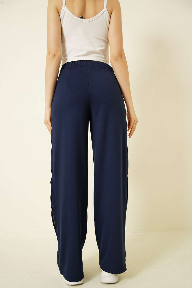 Loycha Pants with Side Detail and Elastic Waist - Navy