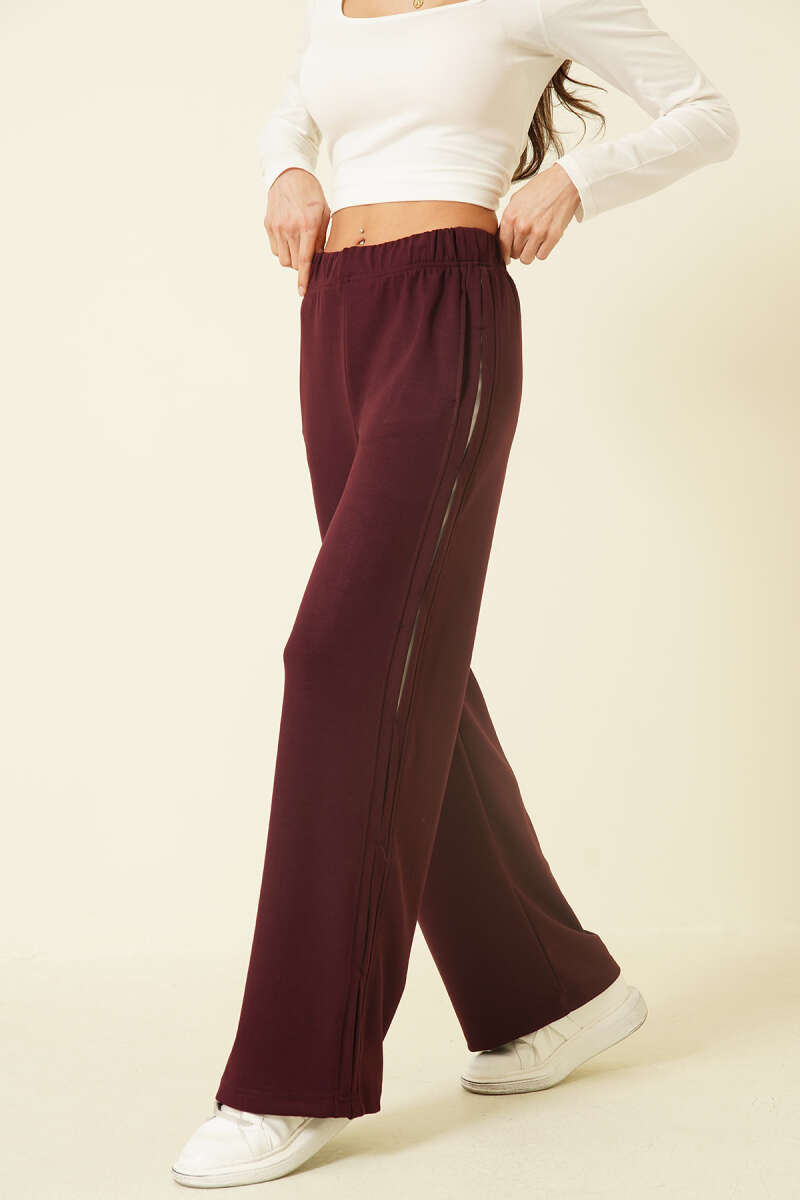 Loycha Pants with Side Detail and Elastic Waist - Plum