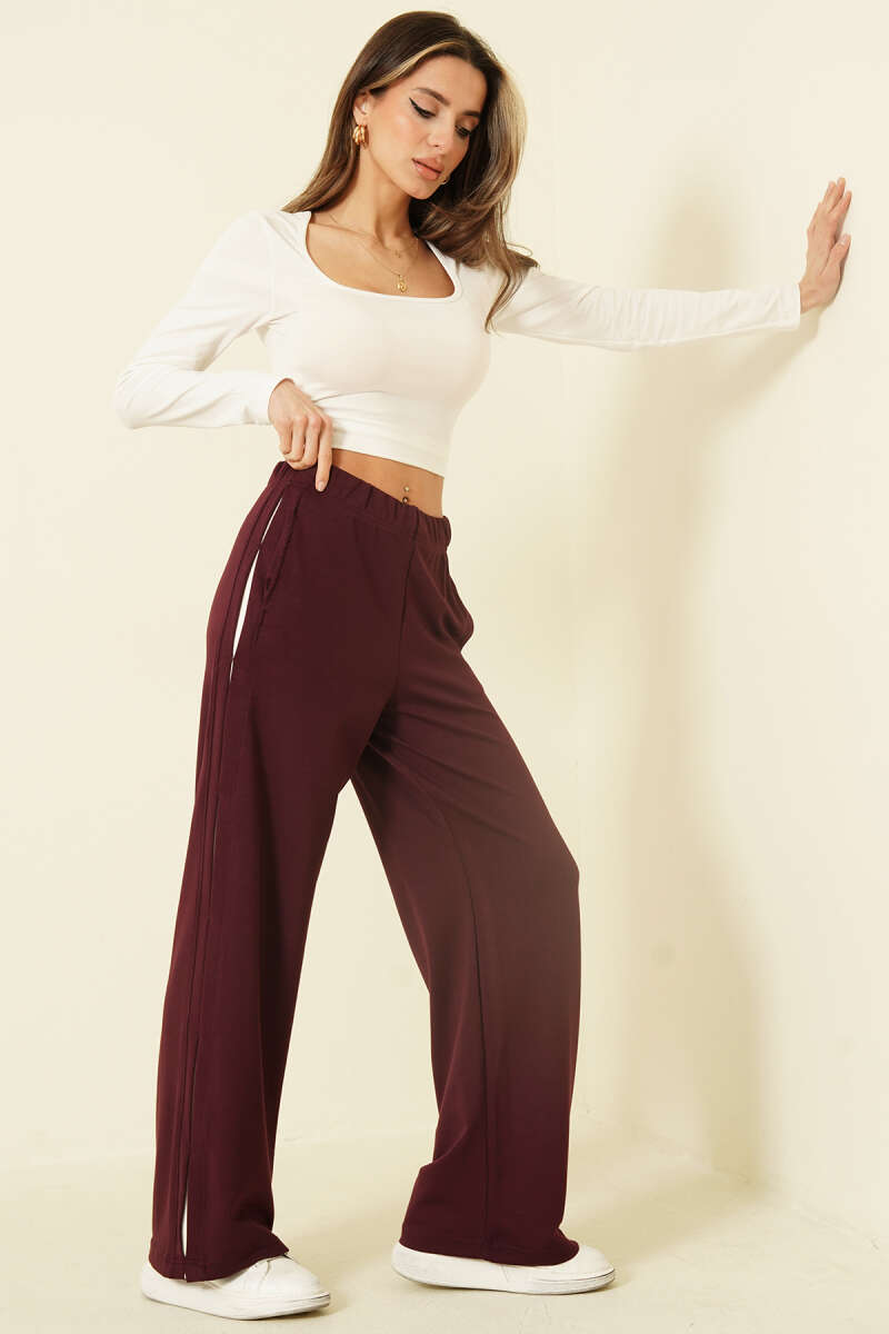 Loycha Pants with Side Detail and Elastic Waist - Plum