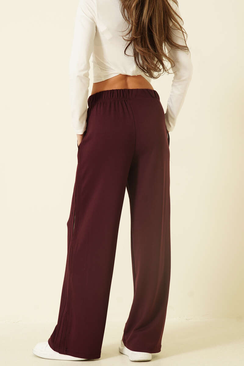 Loycha Pants with Side Detail and Elastic Waist - Plum