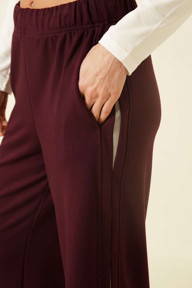 Loycha Pants with Side Detail and Elastic Waist - Plum