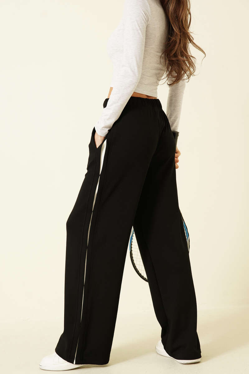 Loycha Pants with Side Detail and Elastic Waist - Black