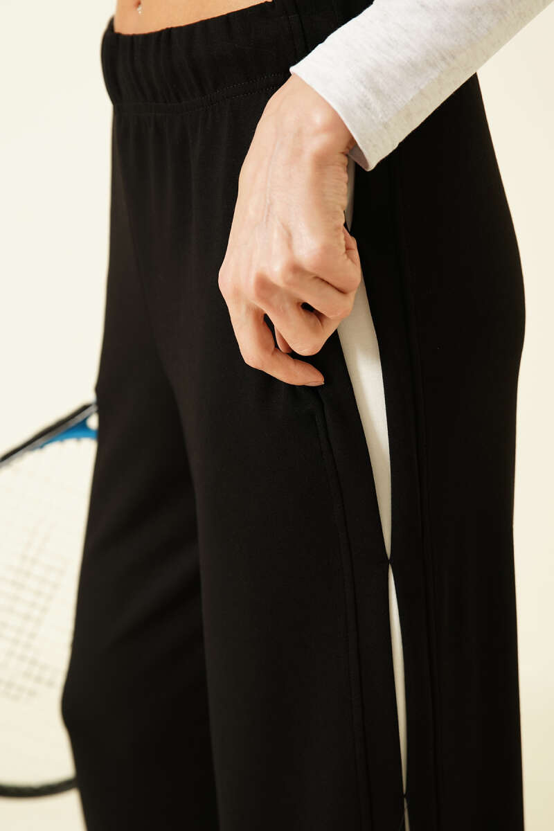 Loycha Pants with Side Detail and Elastic Waist - Black
