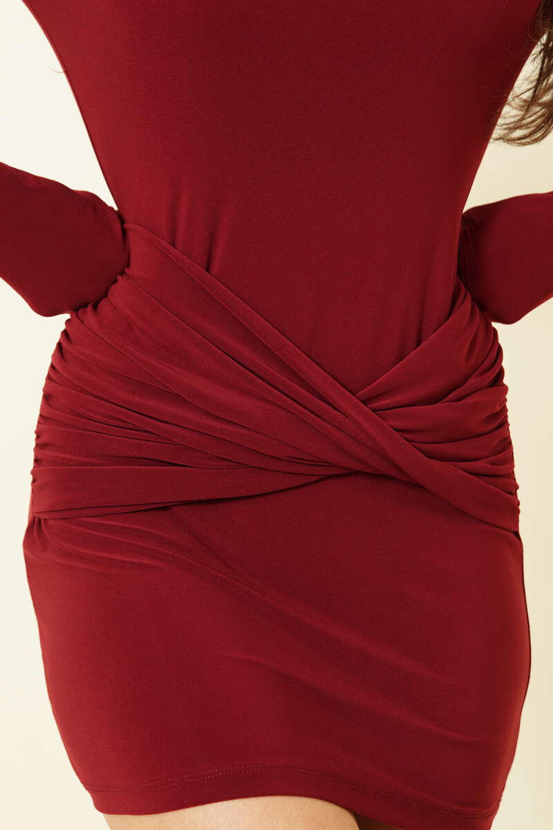 Sandy Mini Dress with Waist Panel - Burgundy