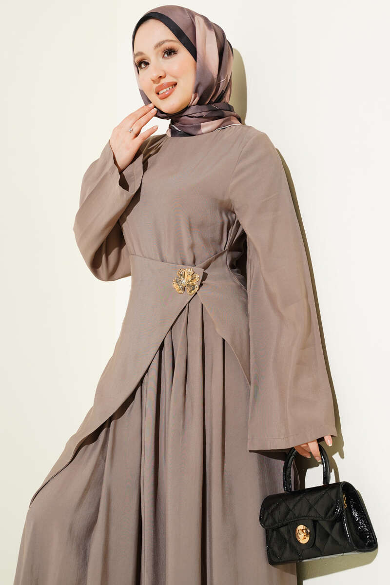 Tencel Dress with Waist Panel - Beige