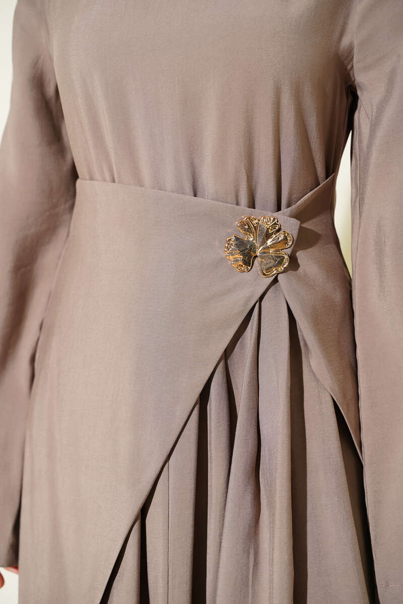 Tencel Dress with Waist Panel - Beige