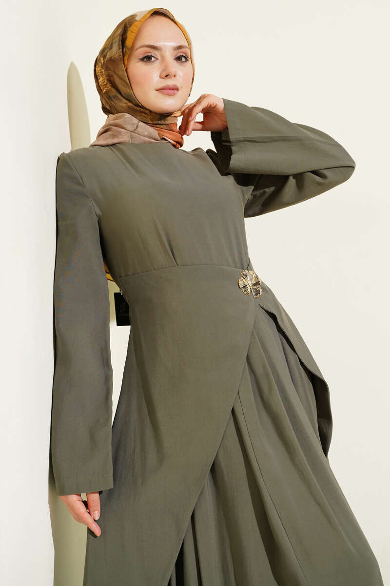 Tencel Dress with Waist Panel - Khaki