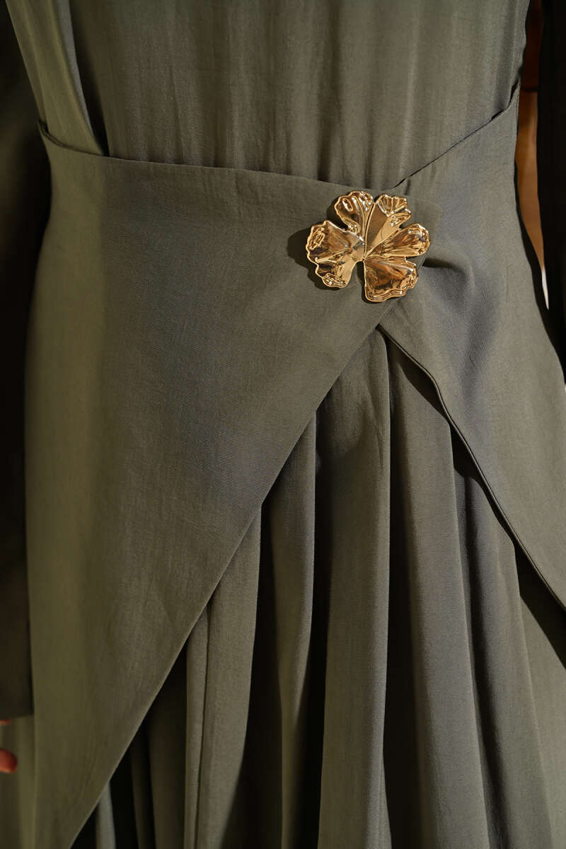 Tencel Dress with Waist Panel - Khaki