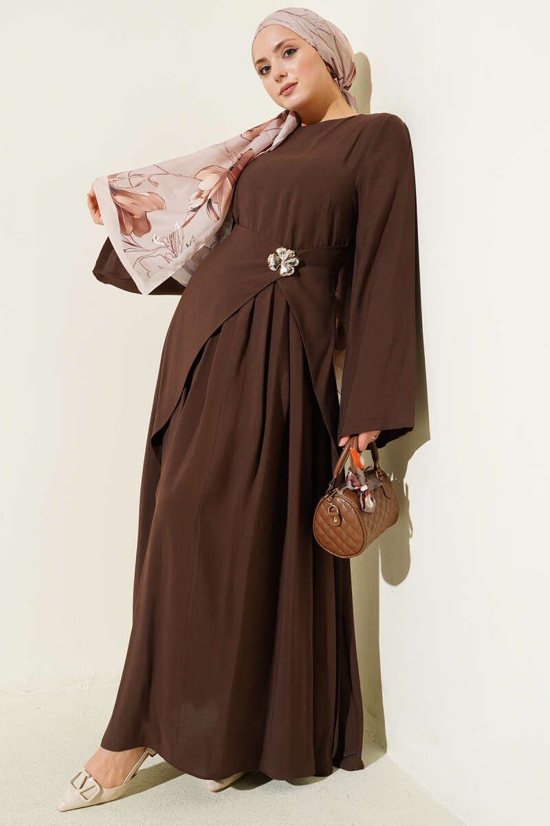 Tencel Dress with Waist Panel - Brown