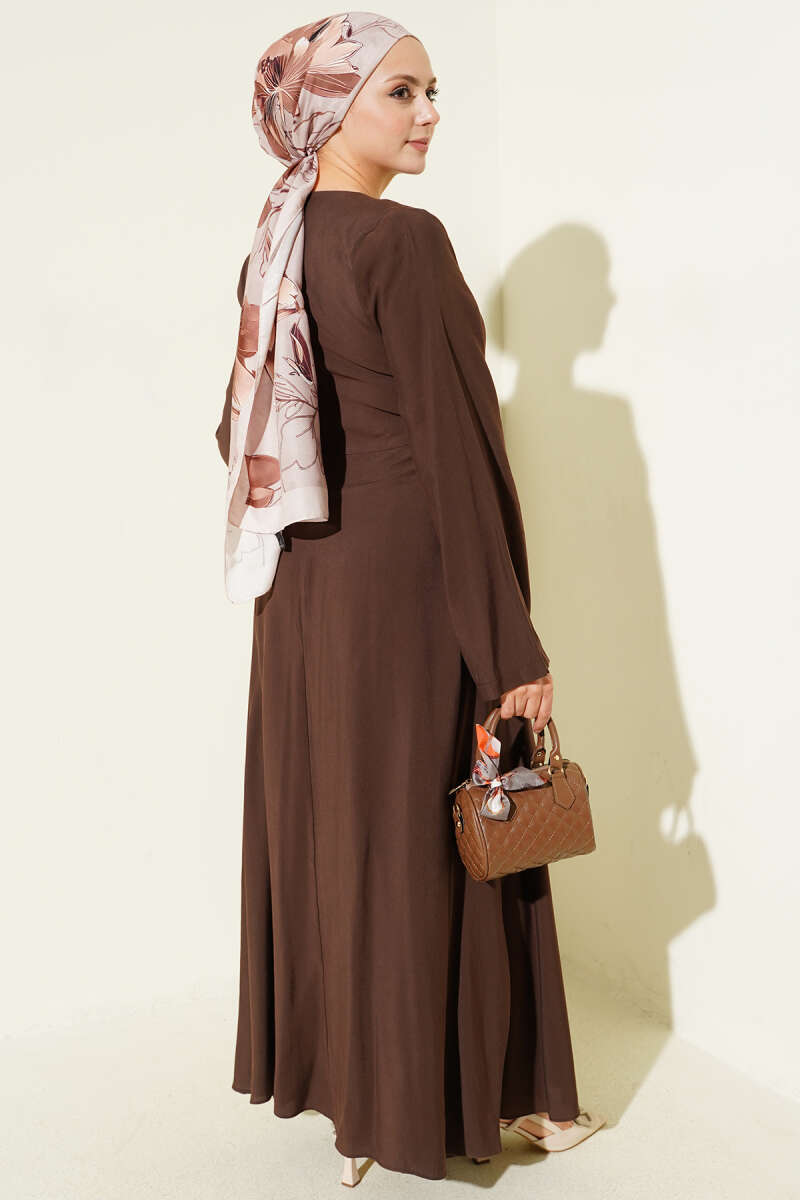 Tencel Dress with Waist Panel - Brown