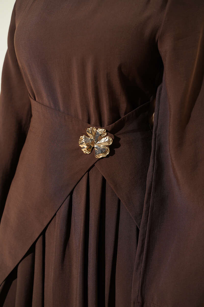 Tencel Dress with Waist Panel - Brown