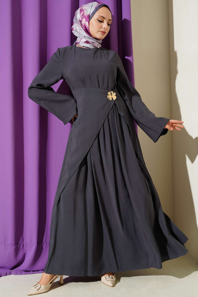 Tencel Dress with Waist Panel - Slate Grey