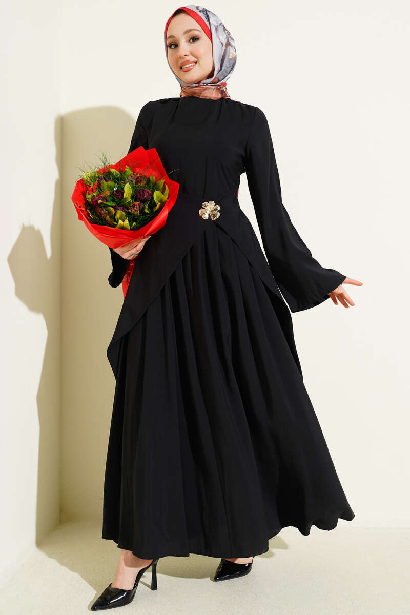 Tencel Dress with Waist Panel - Black