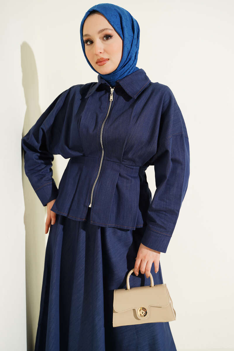 Denim Skirt Set with Zip and Waist Darts - Indigo