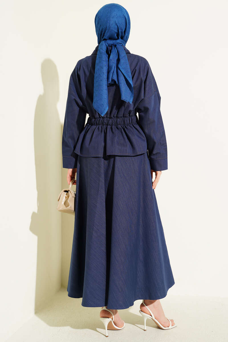 Denim Skirt Set with Zip and Waist Darts - Indigo
