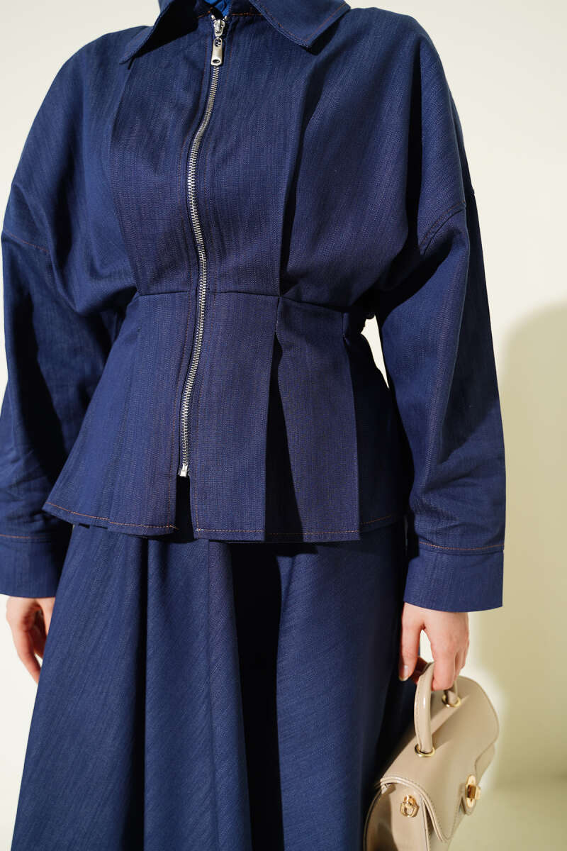 Denim Skirt Set with Zip and Waist Darts - Indigo