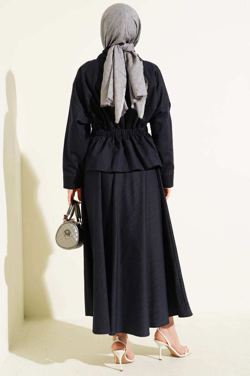 Denim Skirt Set with Zip and Waist Darts - Navy
