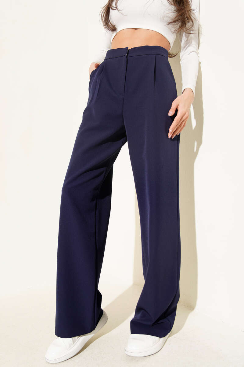 Wide-Leg Pants with Waist Darts - Navy