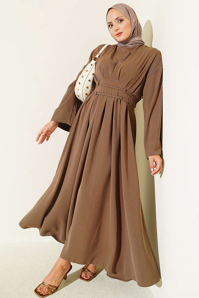 Dress with Waist Darts and Cord Belt - Mink