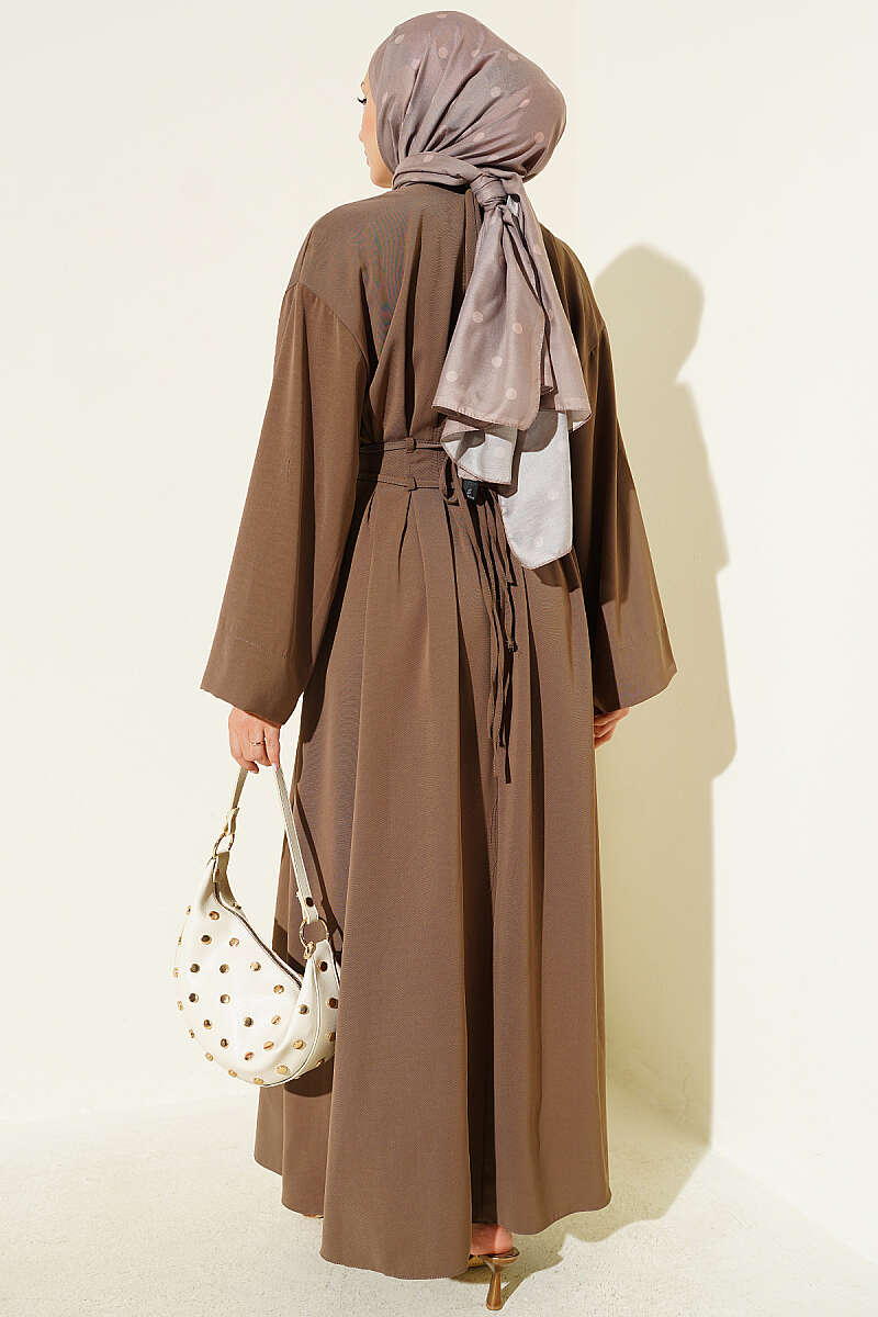 Dress with Waist Darts and Cord Belt - Mink