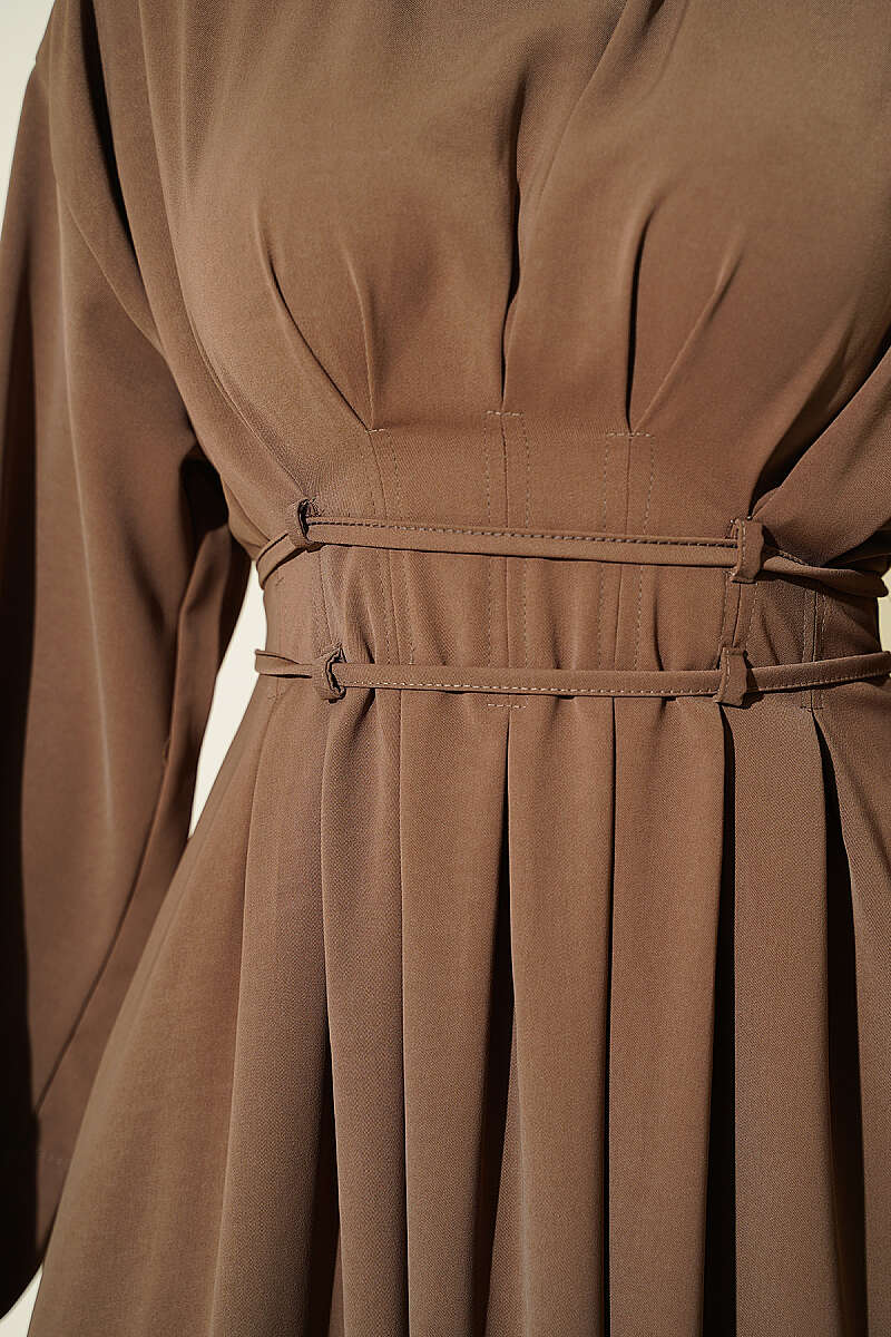 Dress with Waist Darts and Cord Belt - Mink