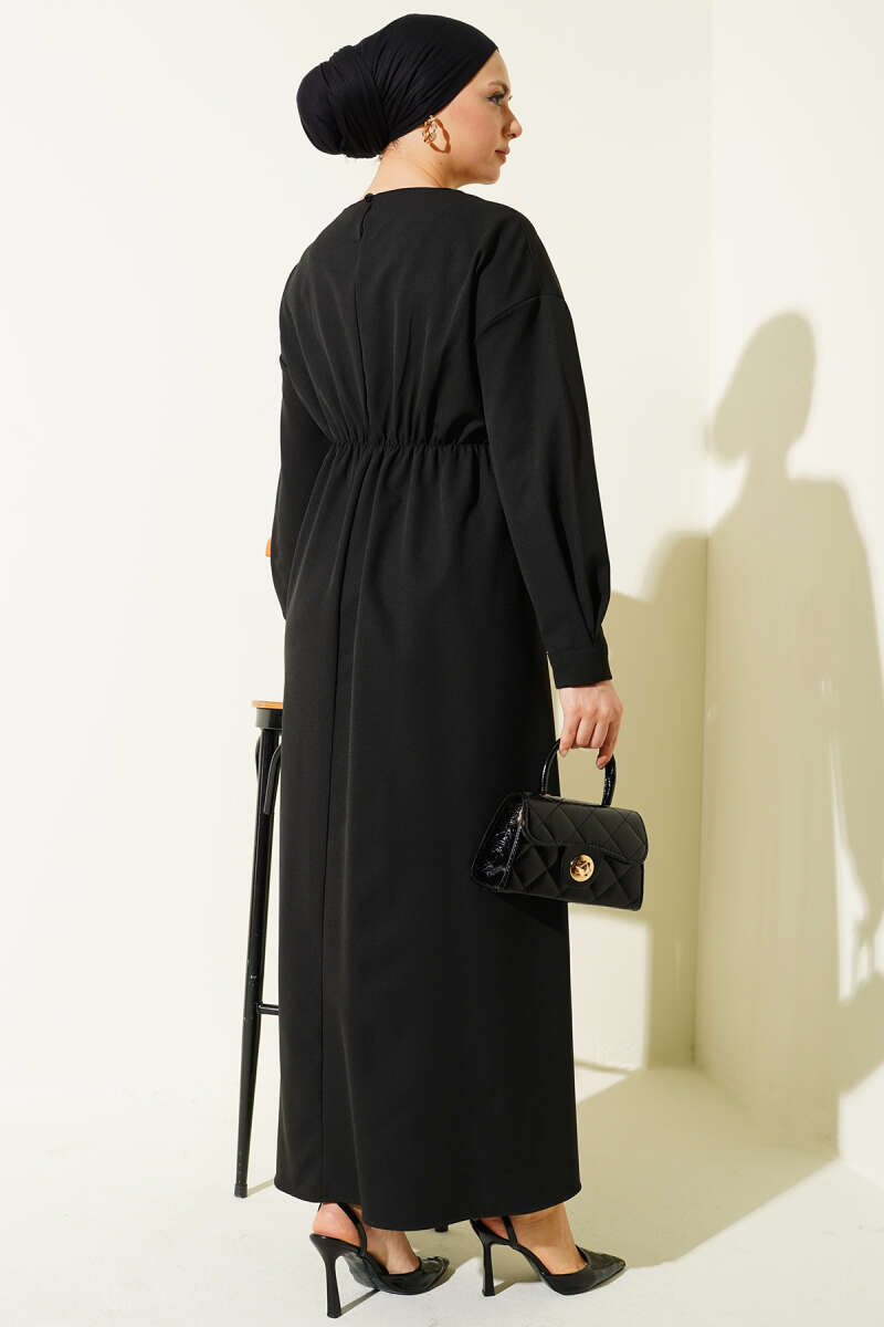 Belted Double-Knit Dress with Waist Darts - Black