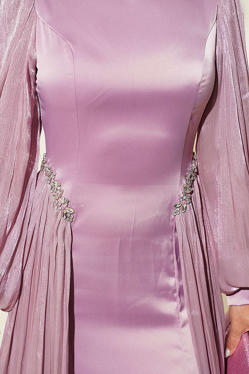 Cape Evening Dress with Stone Waist - Powder