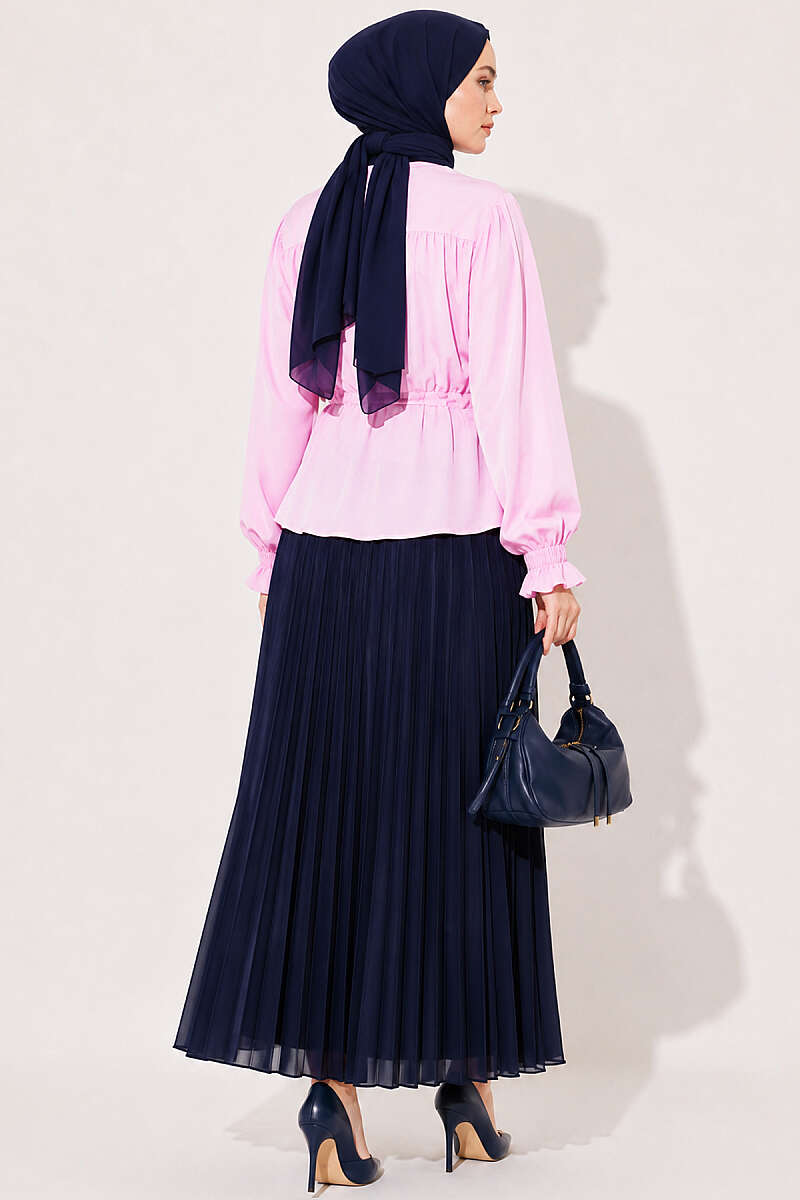 Short Shirt with Elastic Cuffs and Drawstring Waist - Pink