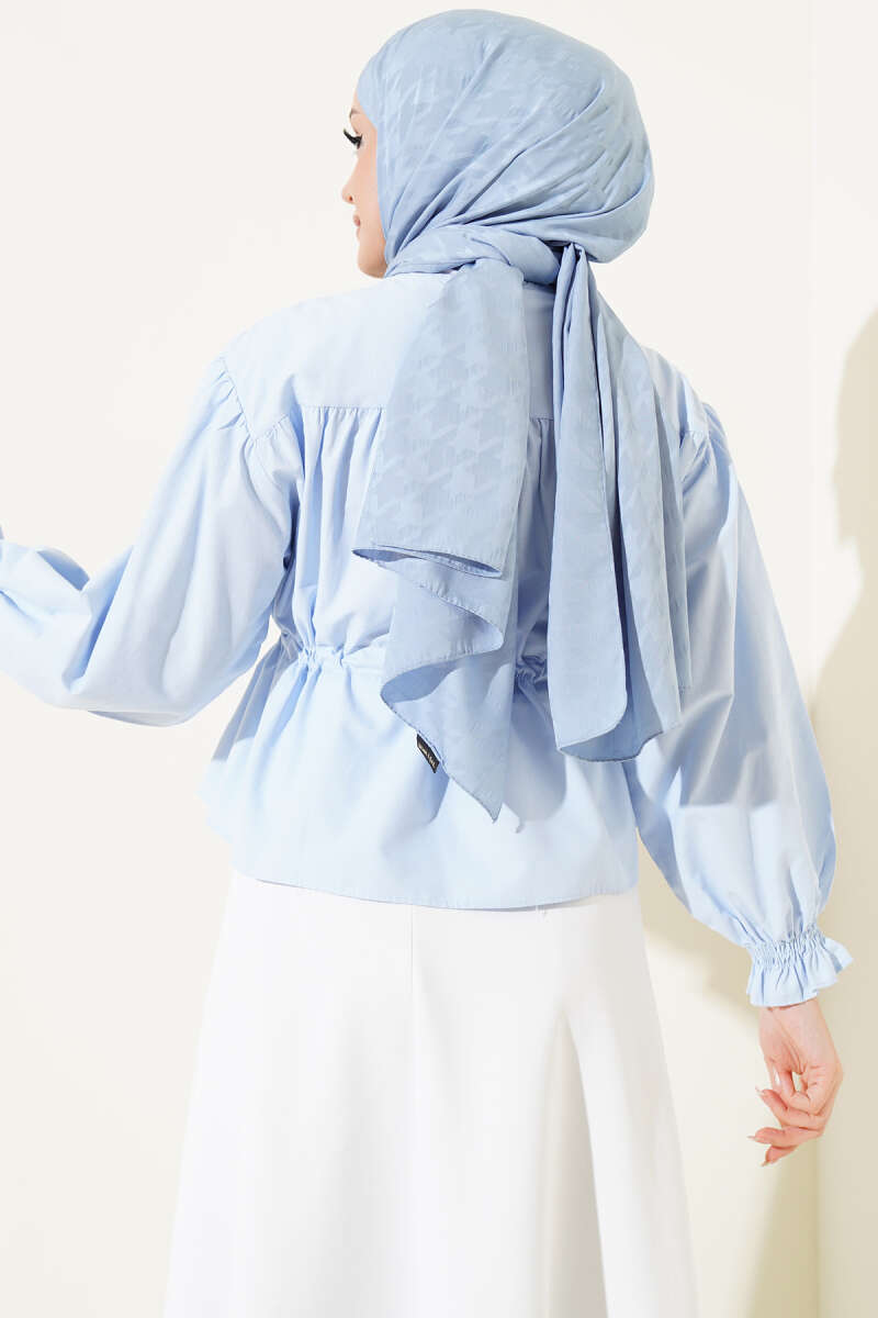 Short Ruched Shirt with Drawstring Waist - Ice Blue