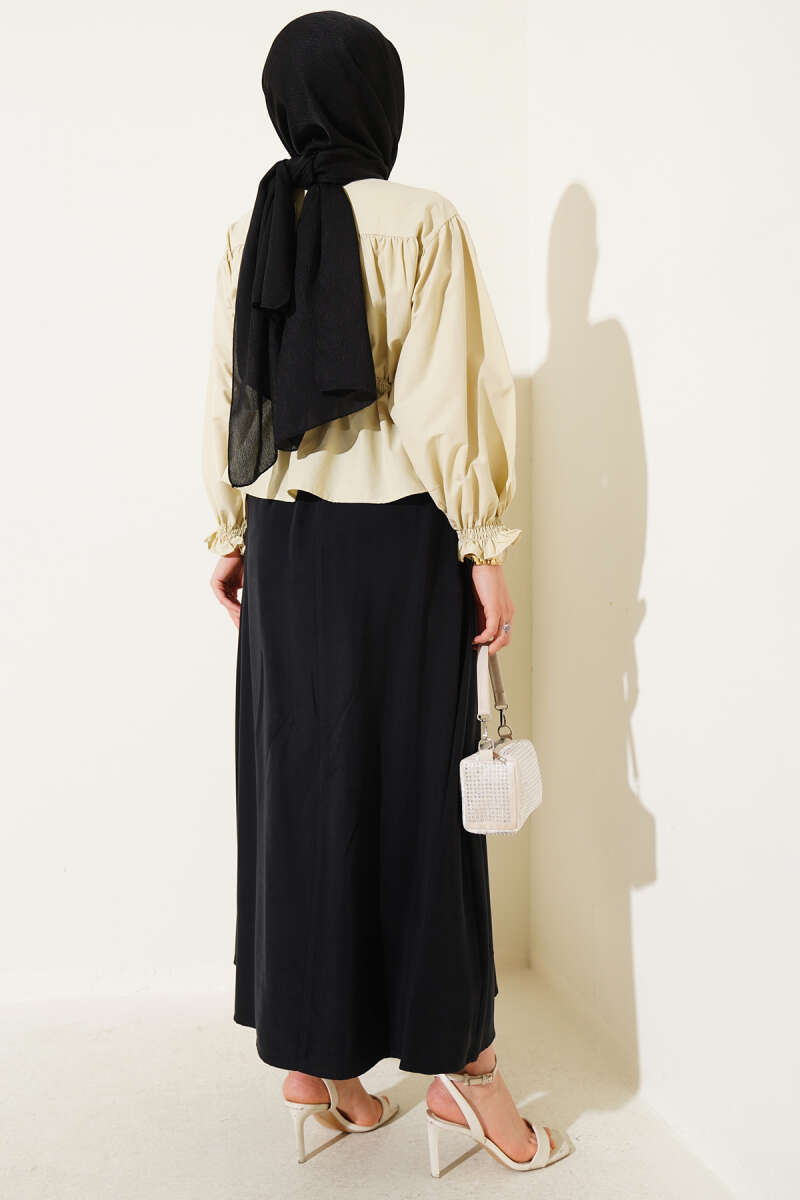 Short Ruched Shirt with Drawstring Waist - Almond Green